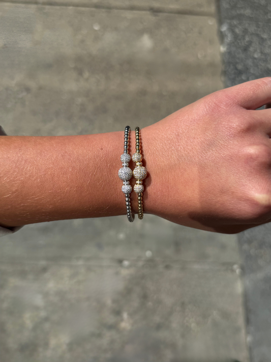 Ladies Triple Ball and Round Diamond Bracelet