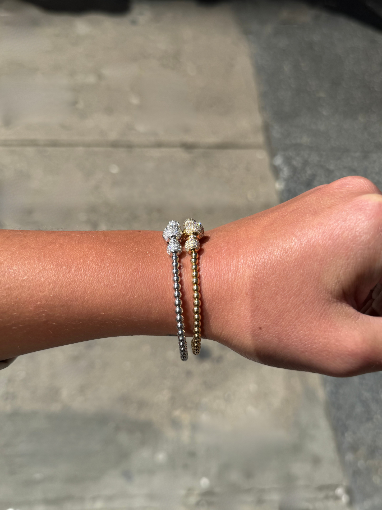 Ladies Triple Ball and Round Diamond Bracelet
